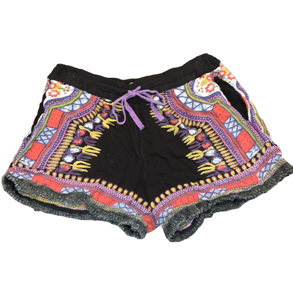 Angie Black Shorts with Multicolor Tribal Print
